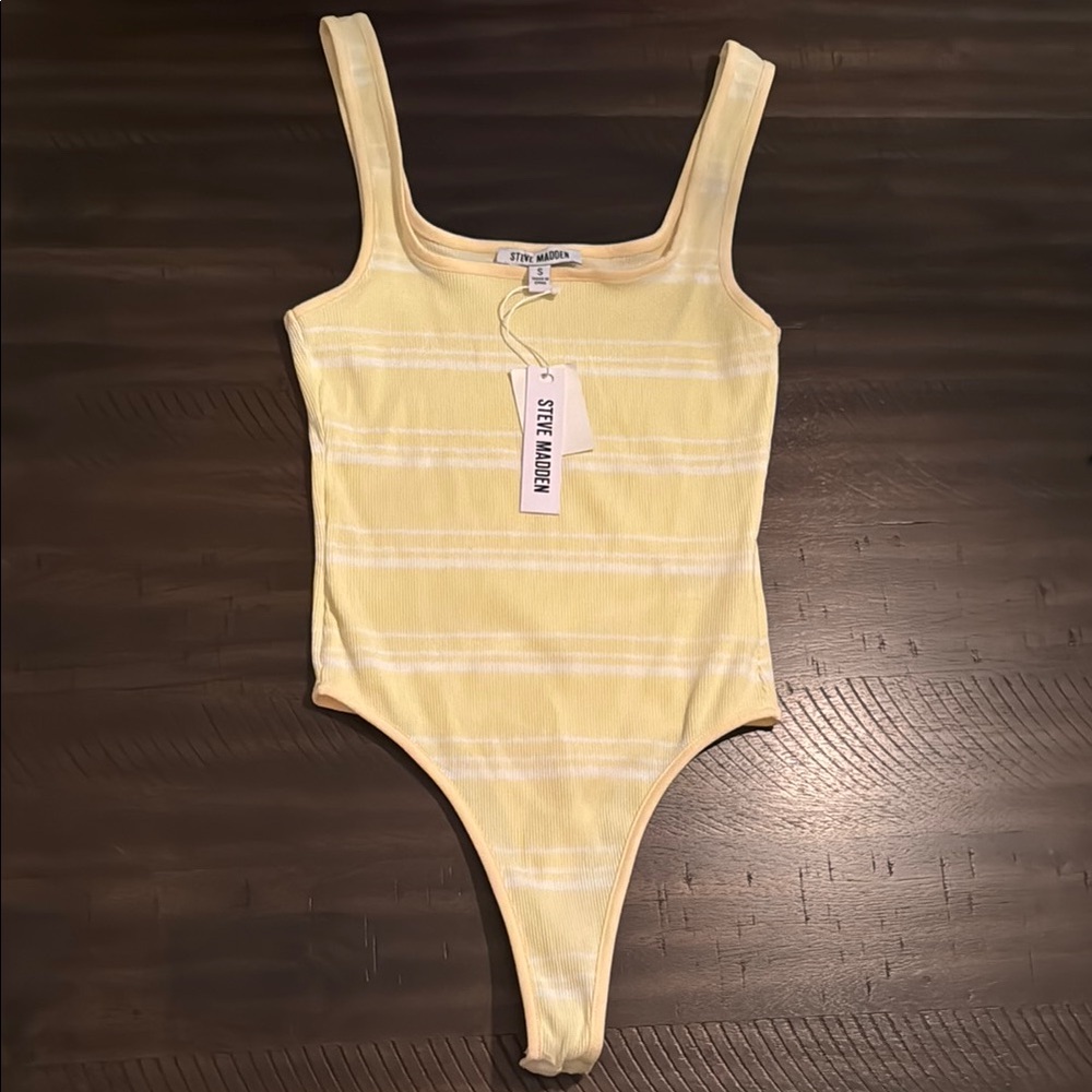 Steve Madden Yellow Textured Bodysuit One Piece